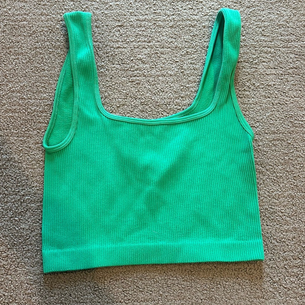 Zara Green Seamless Ribbed Crop Top